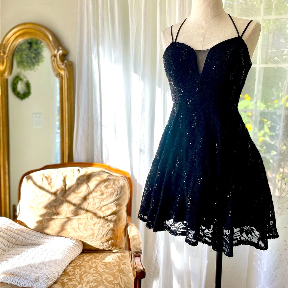 Short Black sequins event dress.